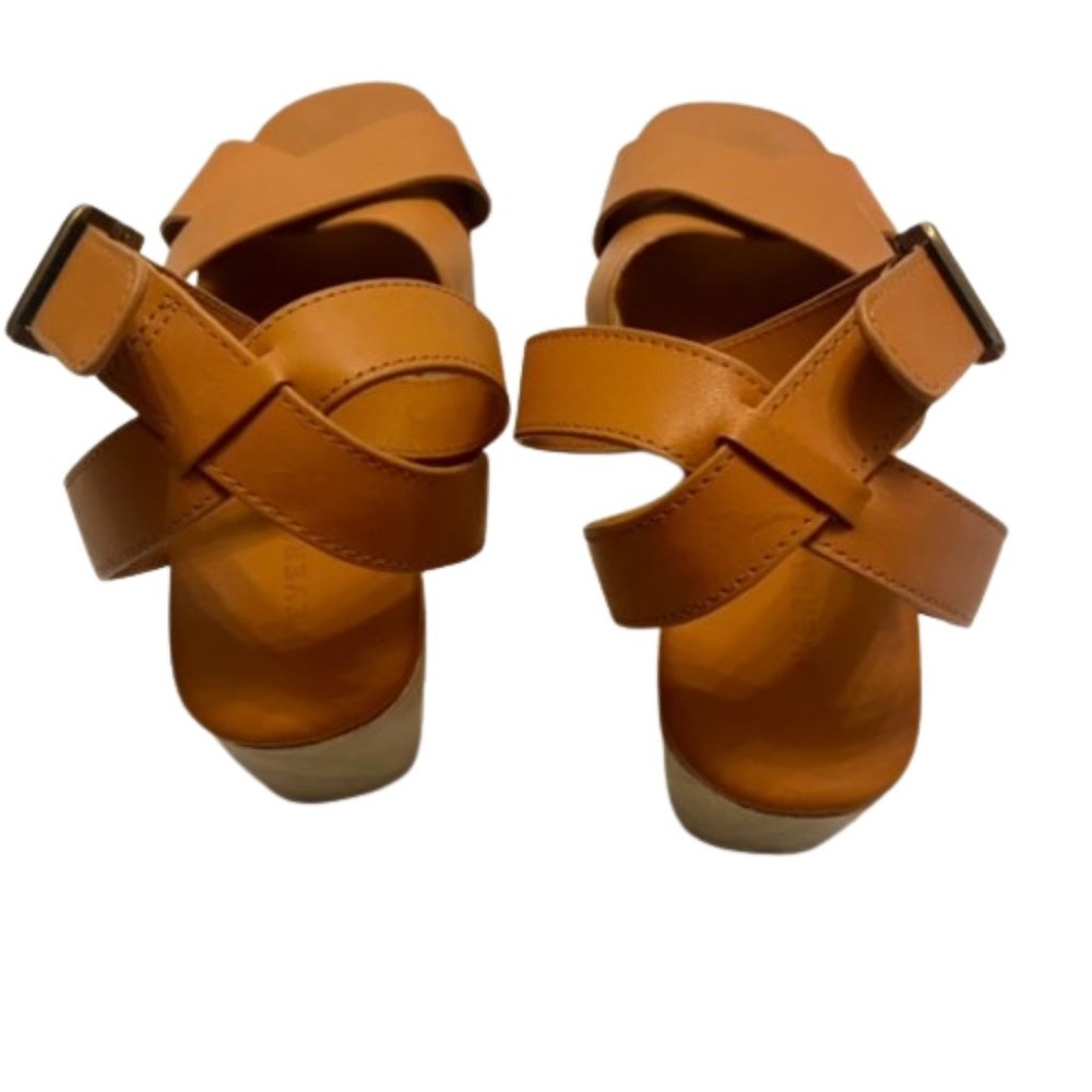 Everlane The Clog Sandal Cognac Criss Cross Strap Size 8.5 Leather Wood - Picture 4 of 6